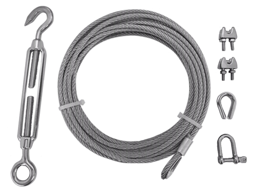 Wire set, 10 m x 4 mm, tensioner, thimbles, lock (galv.) in the group Wire, chain, rope / Wire / Wire kit at Marifix (1764-10var)